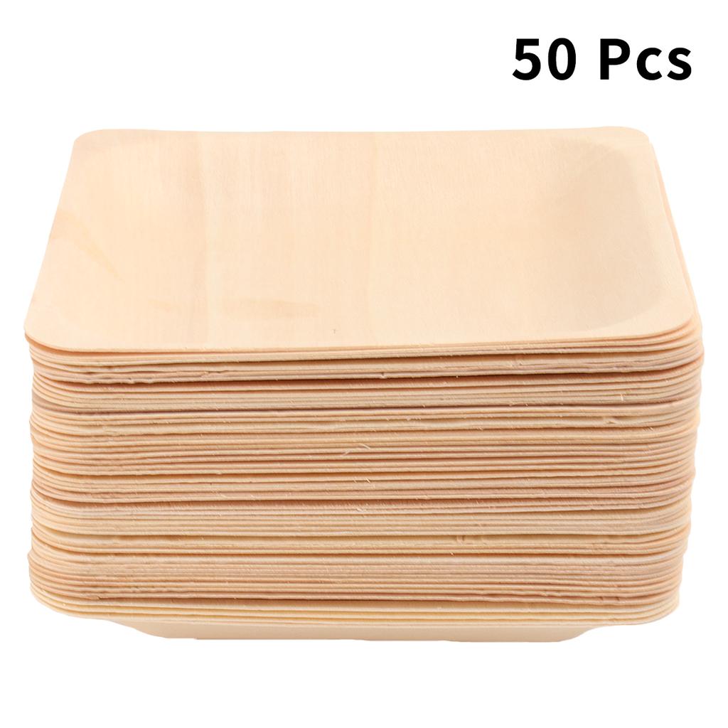 50 PCS Natural Alternative Plates Wooden Plate Compostable Plates Palm Leaf Plates Wedding Birthday Party Plates