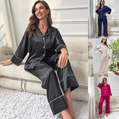 Damska piżama z imitacji jedwabiu, jesienno-zimowy zestaw homewear z długim rękawem i spodniami, do noszenia na zewnątrz