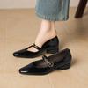 Krazing Pot Genuine Leather Square Toe Low Heels Summer Shoes Big Size 42 Buckle Straps Women Shallow Pumps