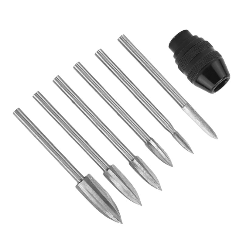 A84X-7Pc Wood Carving Tools,1/8Inch Shank HSS Engraving Drill Tool Wood Crafts Accessories With 4486 Chuck For Dremel Tool