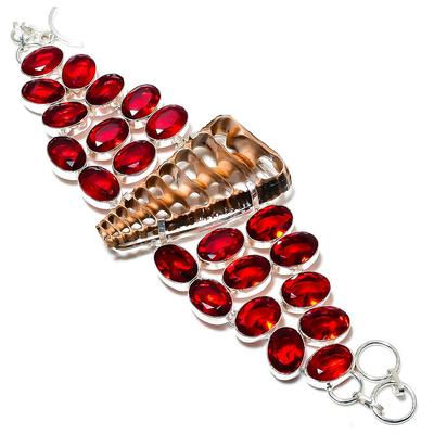 Natural Cowrie Shell, Garnet Gemstone 925 Sterling Silver Gift Bracelet 8" e2M26