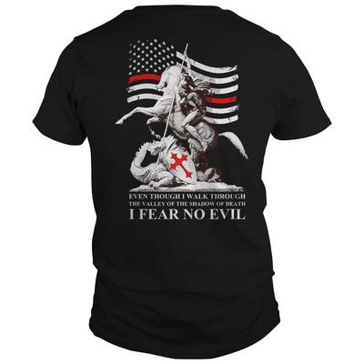 Je ne crains aucun mal Saint Georges tue le dragon Ligne Rouge Fine Drapeau Américain T-shirt Manches Courtes 100% Coton T-shirts Décontractés Haut Lâche S3XL