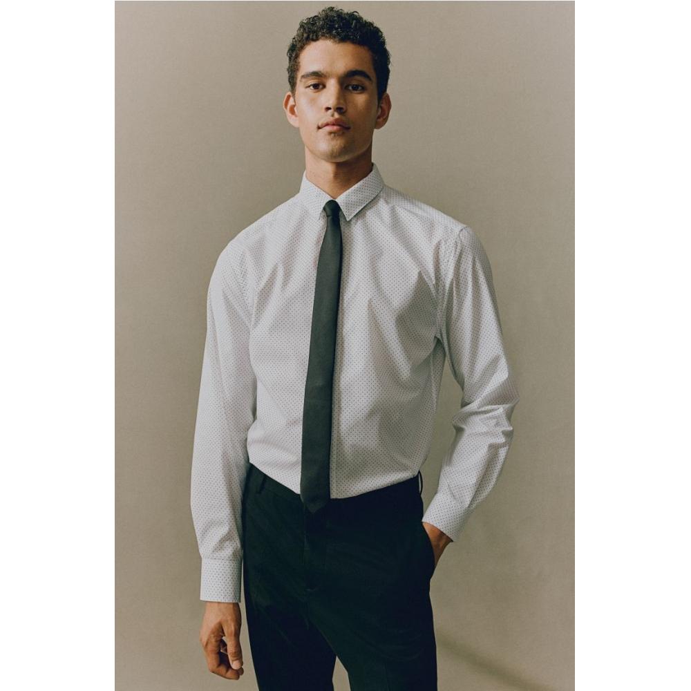 

H M Easy Care sliM Fit sHirt wHite Black Dots M