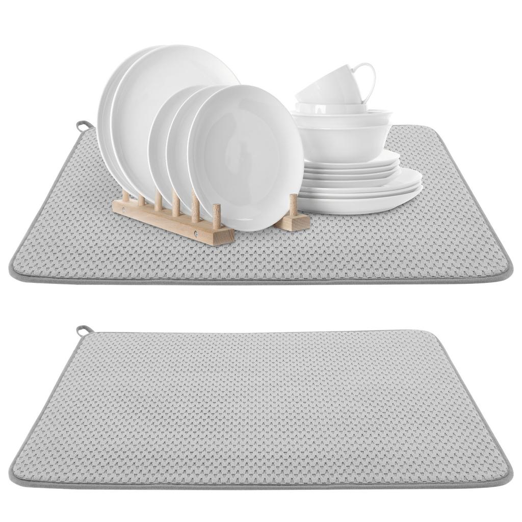 2 Stück Verdicken Mikrofaser Geschirrtrockenmatte Schnelltrocknend Saugfähig Abtropfgestell Geschirrtrockenunterlagen für Küchentheke unter Spüle