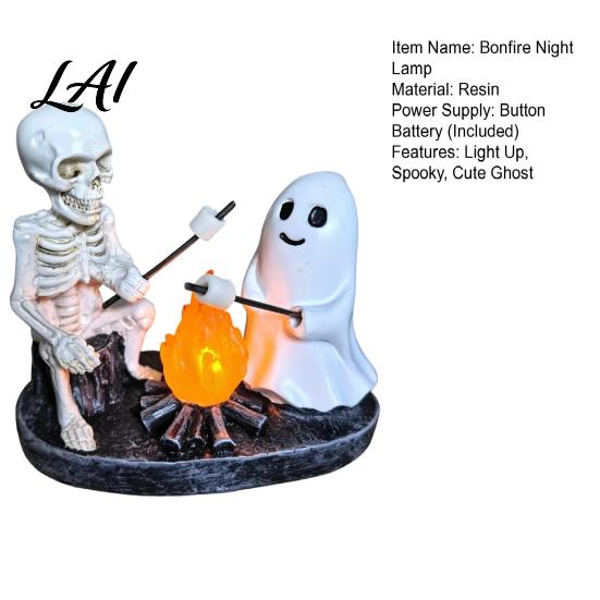 Warm Flame Effect Lamp Skeleton And Ghost Bonfire Night Lamp Halloween Campfire Flickering Table Indoor Outdoor Holiday Light Cute Spooky Roasting