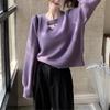 Solid Color Round Neck Knitted Sweater for Women Pullover Knitted Sweater Loose Top for Women