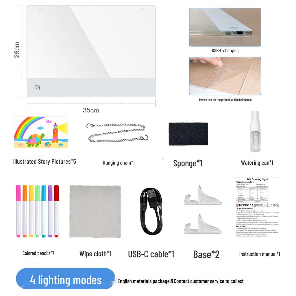 LED Luminous Doodle & Painting Board for Kids - Fluorescent & Erasable Night Light Gift