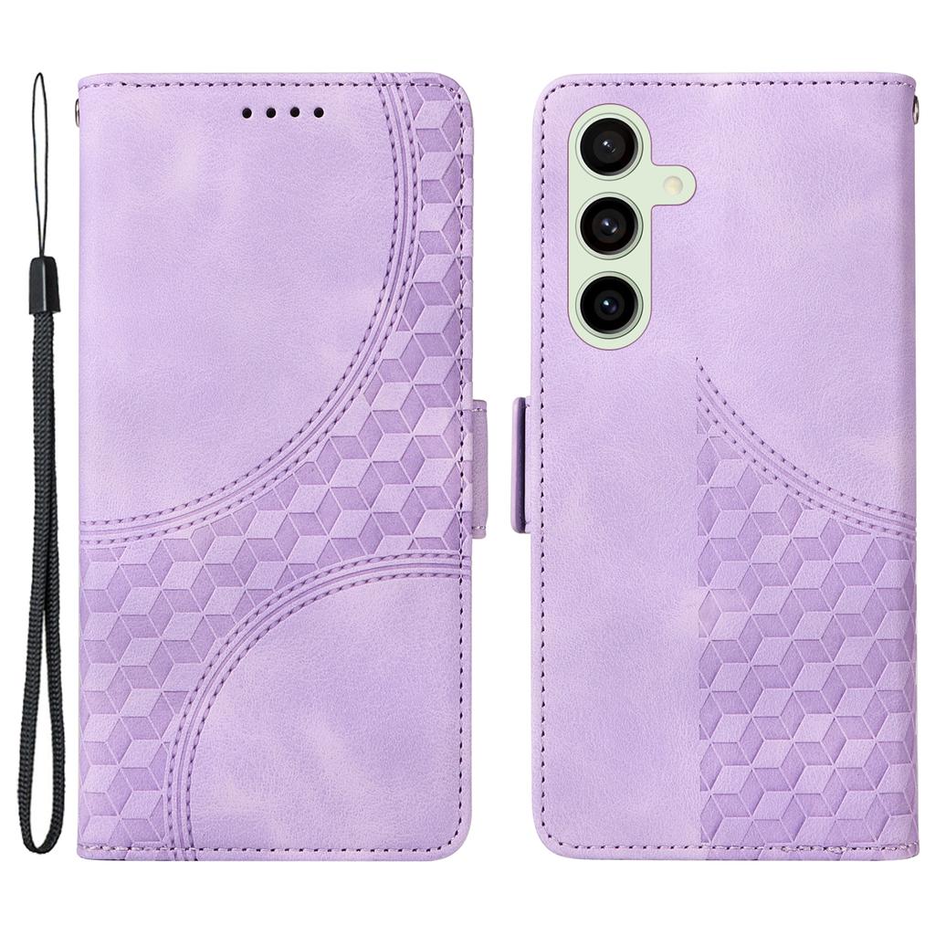 Für Samsung Galaxy S24 FE Lederhüllen Wallet Rautenmuster Geprägte Handyhülle Ständer mit Trageriemen