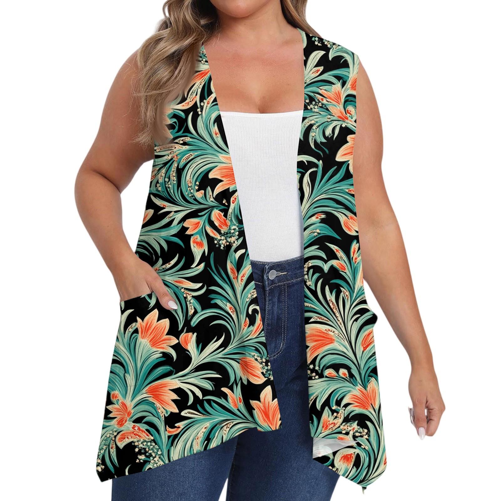 

Women s Oversized Loose Casual Printed Sleeveless Vest With Pocket Cardigan Jacket Cardigan Jacket XXL армія зелений колір