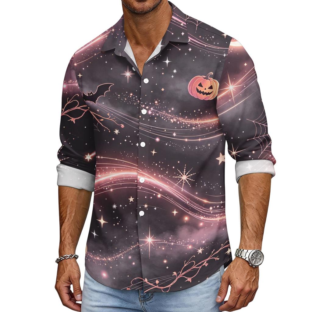 Men's Halloween Loose Fit Long Sleeve Shirt Button Down Collar Casual Retro Style Breathable Shirt for Autumn Spring Outdoor Daily Wear
