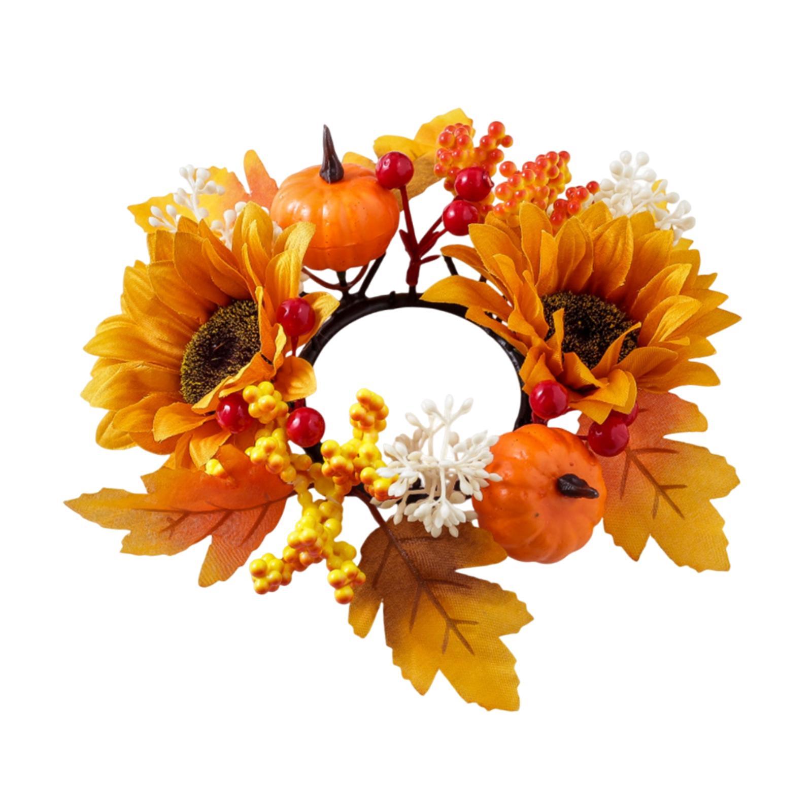 

Candle Ring Artificial Wreath Pumpkin Rustic Maple Leaves Party Supplies Home Decoration Harvest Wreath Holiday Tabletop Party разноцветный