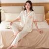 Sweet High-end Pajamas Women's Summer New Imitation Cotton Short-sleeved Trousers Autumn Medium Large-size Loungewear