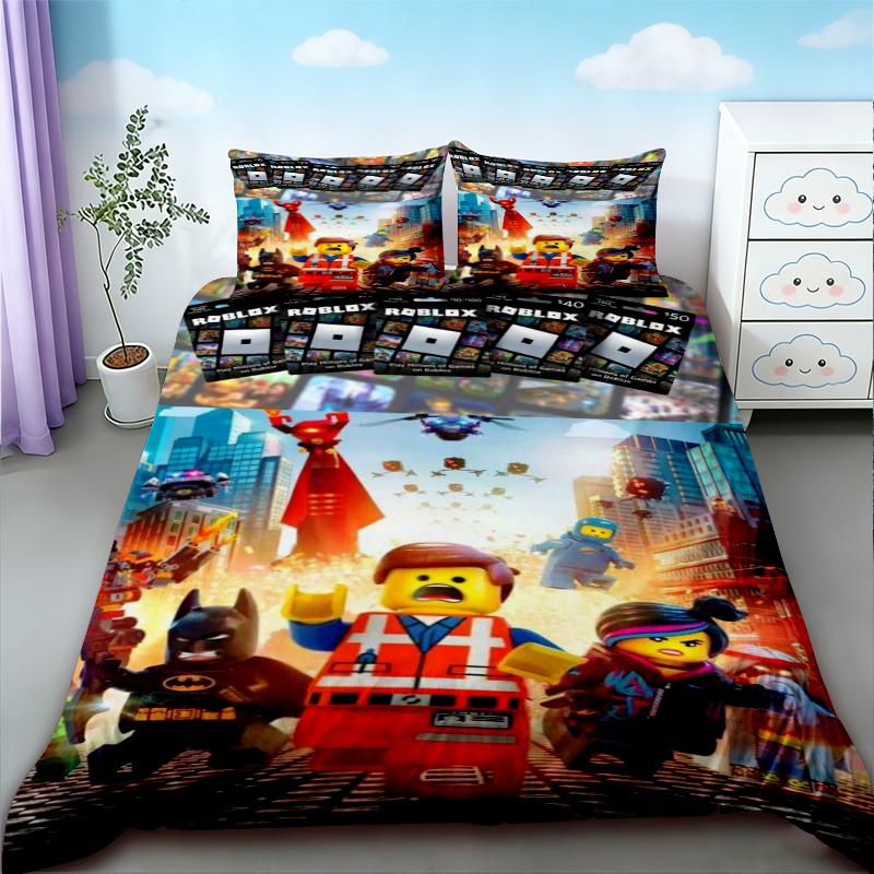 Capa de Edredom Infantil Roblox Conjunto de Roupa de Cama Desenho Animado Capa de Colcha Macia Amiga da Pele Para Quarto Decoração de Casa Twin Single