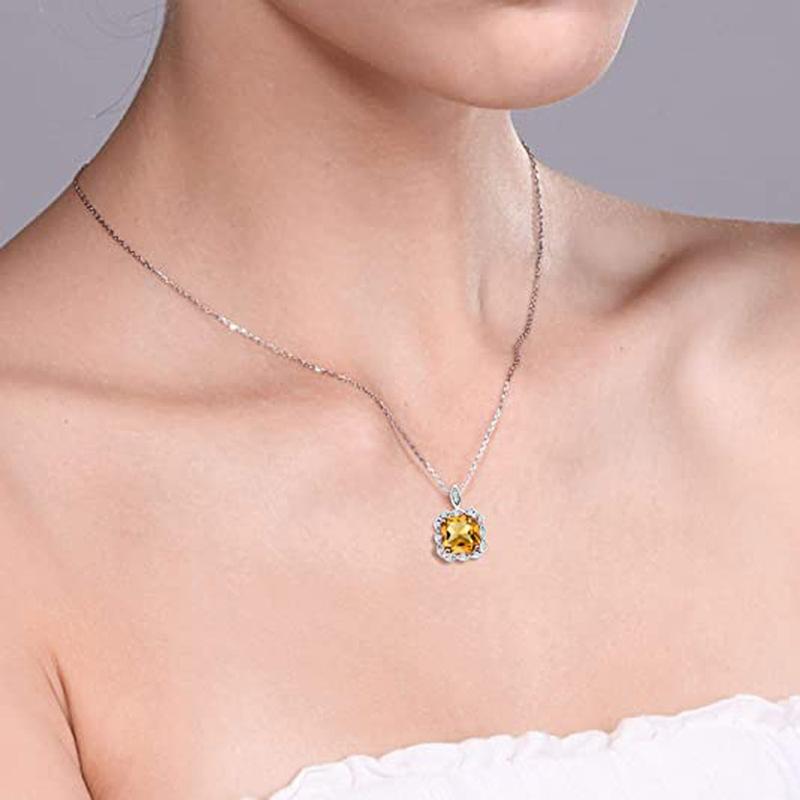Huitan Trendy Graceful Lady Party Necklace with Bright Yellow Crystal Stone Delicate Design Pendant Accessories for Anniversary