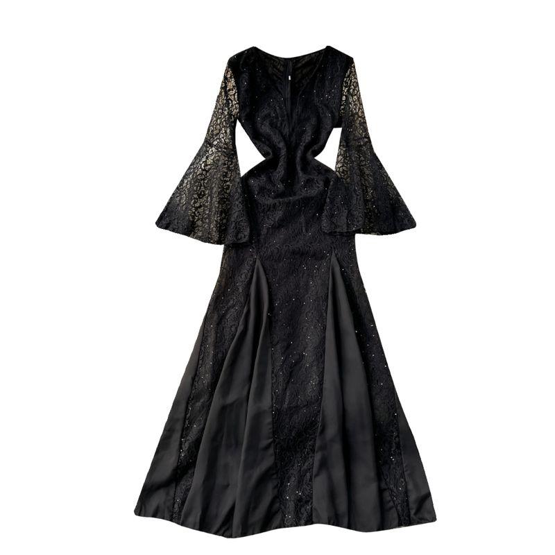 Accessible Luxury Lace Dress Niche Style Bell Sleeve Sequin