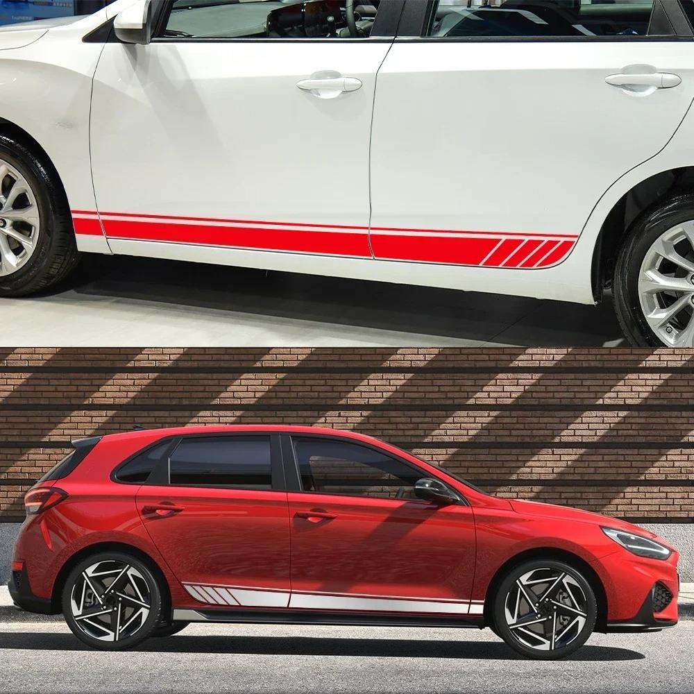 2 Stück gestreifte Aufkleber für die Autoseitentür für Hyundai i30 I30N N-Line GDI MK3 Rennsport-Sport-Stil Vinyl-Aufkleber Auto-Tuning-Zubehör