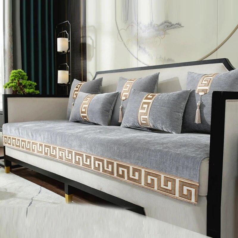 New Arrival Red Luxury Chenille Sofa Cover Towel Solid Color Thicken Fashion High Grade Sectional Sofa Covers for Living Room