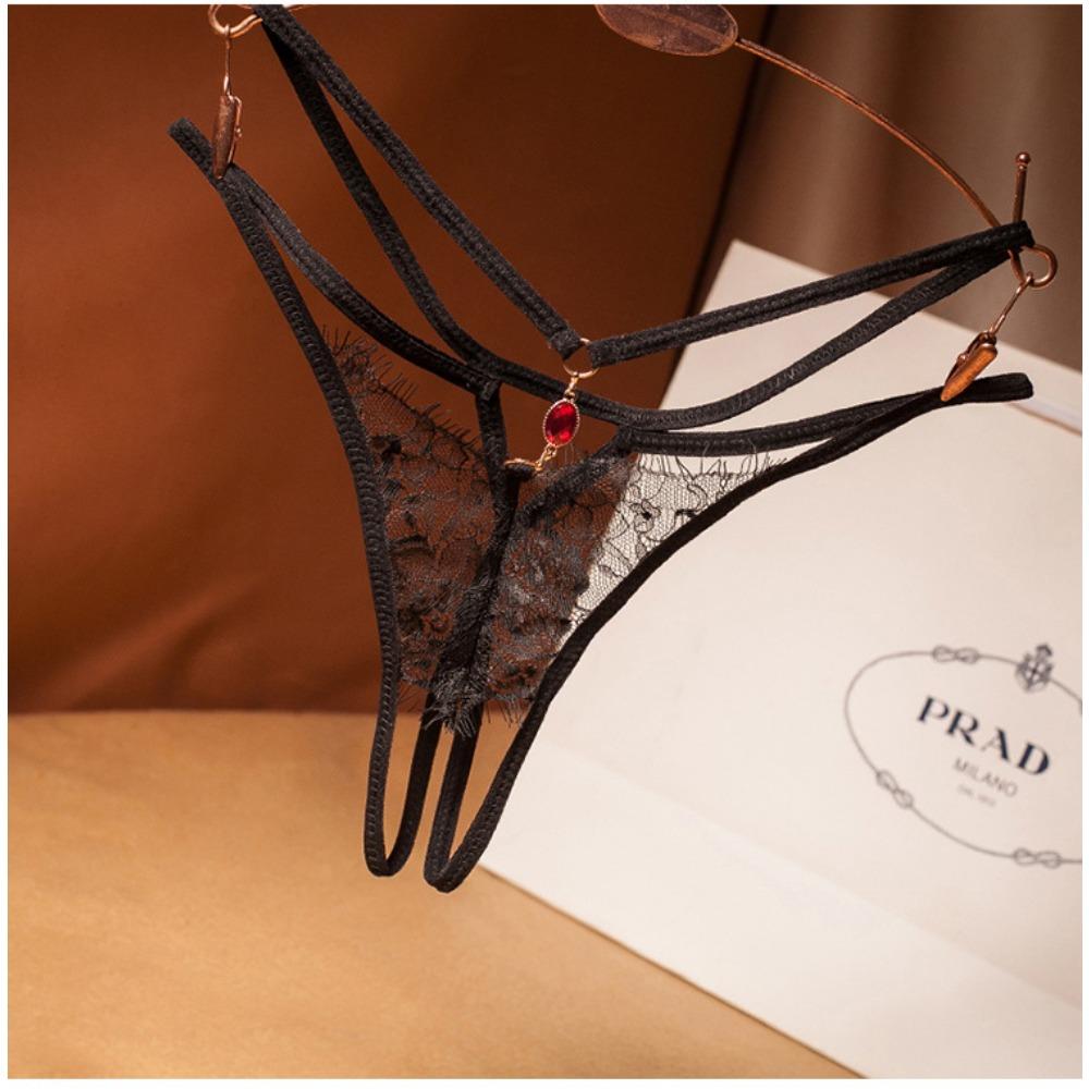 Light Luxury Lace Sexy Thong Women's Cross Strap Ultra-thin Hollow Temptation Panties Hot Open T Pants 2225