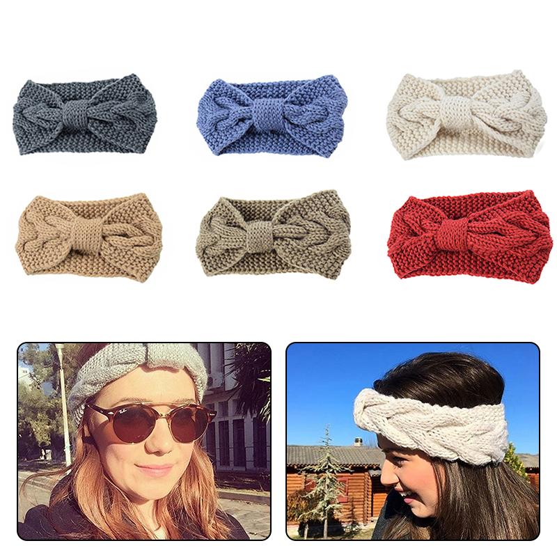 6 Stück Modisches Winter Warmes Gestricktes Stirnband Turban für Damen Frauen Häkel-Schleife Breites Dehnbares Haarband Kopfband Haare