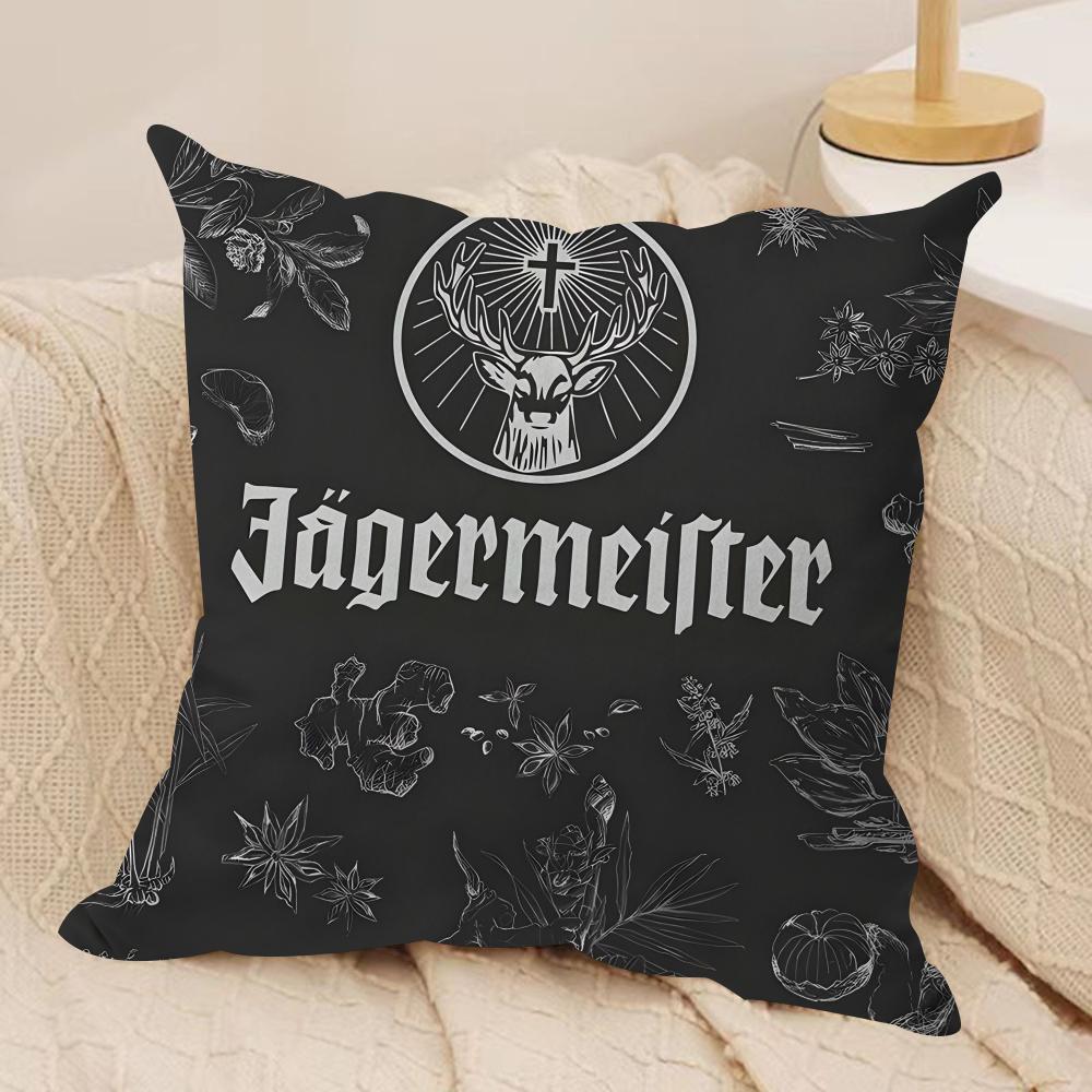 Drink J-Jaegermeister-r Logo Cushion Cover Silky Short Plush Sofa Pillow Cover Hidden Zipper Soft Dustproof Case for Home Decor
