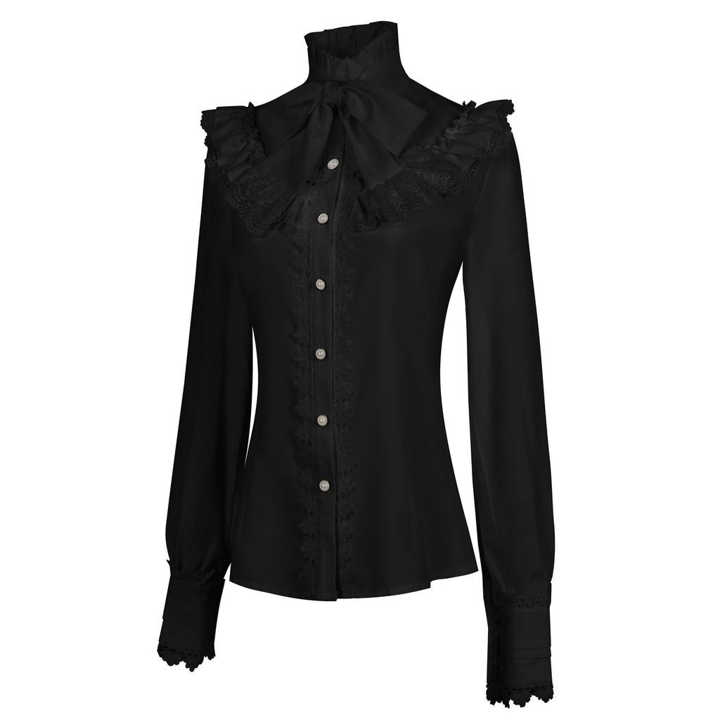 Camicia Gotica Vittoriana da Donna in Tessuto di Lino con Design Arricciato per Cosplay e Spettacoli Teatrali