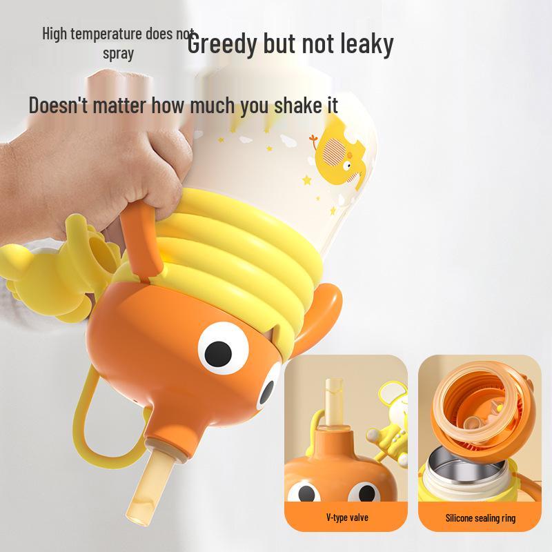 Niedlicher Haustier-Milchbecher: Babyflasche aus Edelstahl 316 mit Strohhalm für Kinder – Ideal für Milch und Haushaltsgebrauch