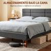 Upholstered Bed, 140 x 200 cm, Padded Mesh Headboard, Under-Storage, Grey Slats