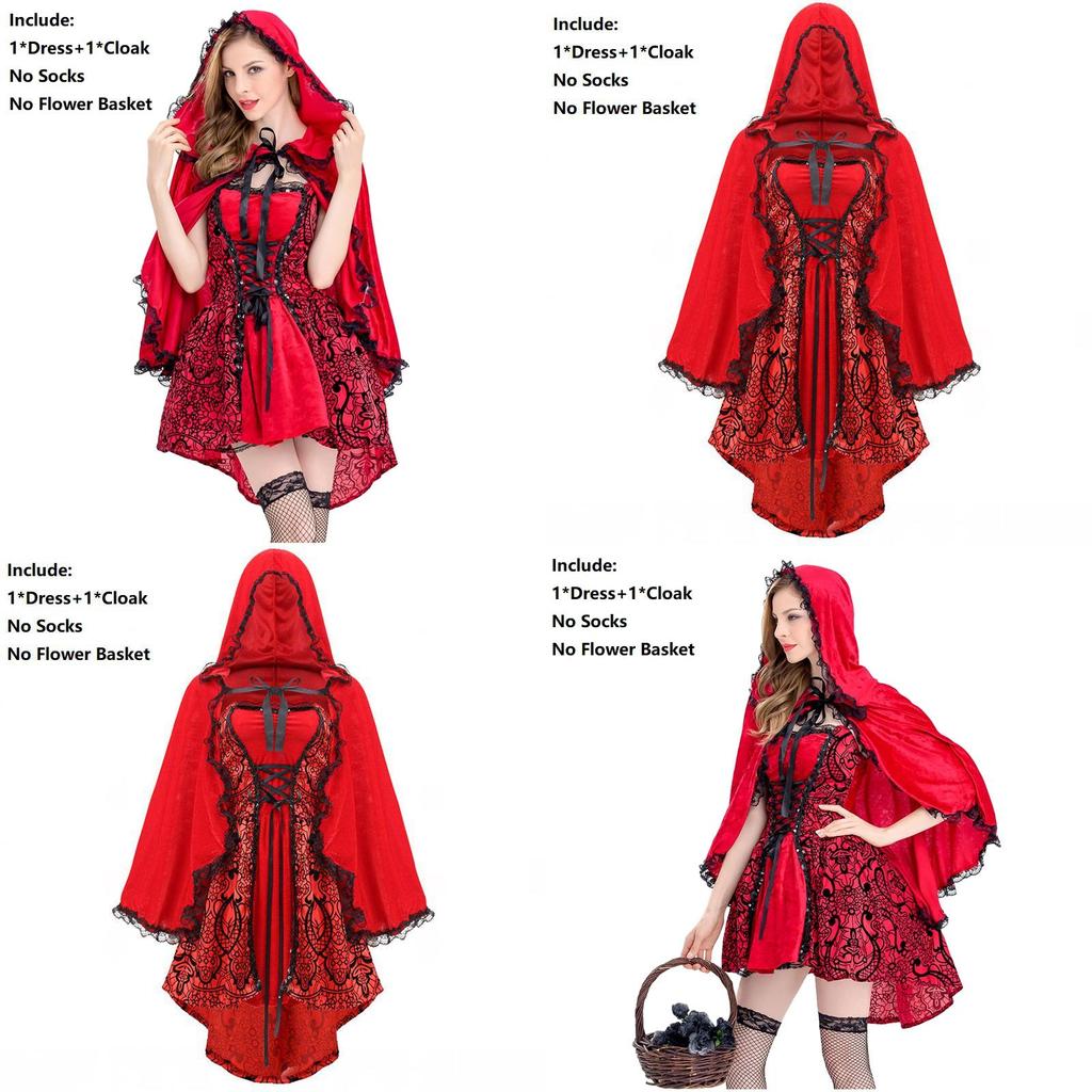 Elegant Gothic Red Riding Hood Cape Costume With Lace Up Details For Women And Girls