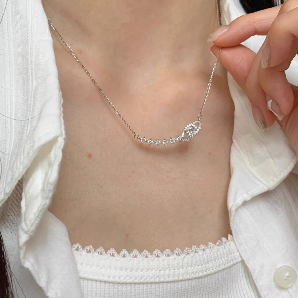 Full Diamond Silver Planet Pendant Necklace Women's Light Luxury Temperament Clavicle Chain Personalized Accessories