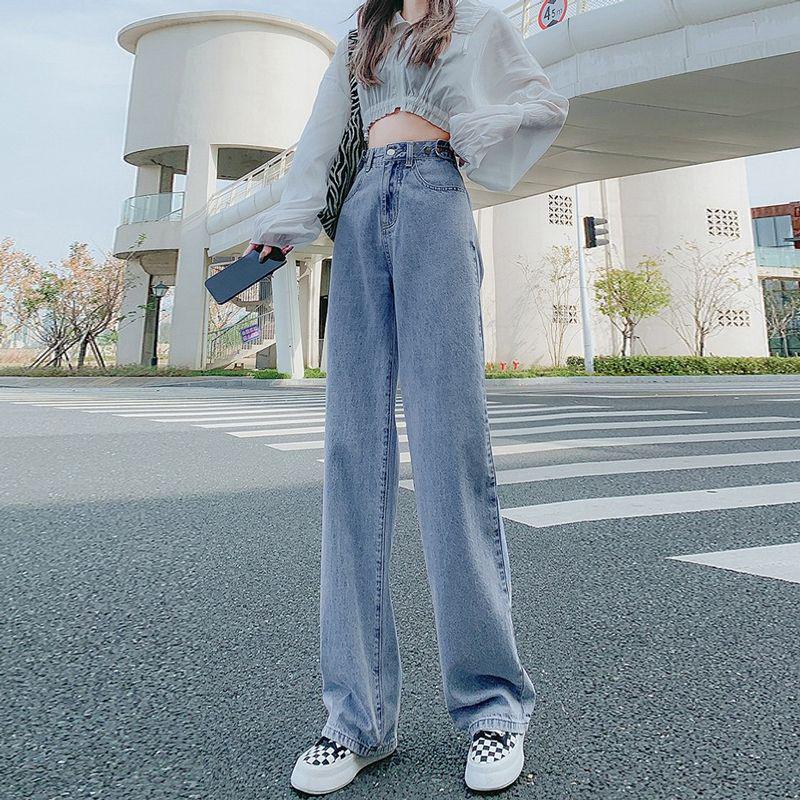 

Women s High-Waisted Multi-Button Adjustable Jeans: Slimming Loose Fit Korean Style Wide-Leg Floor-Length Pants Extra Small