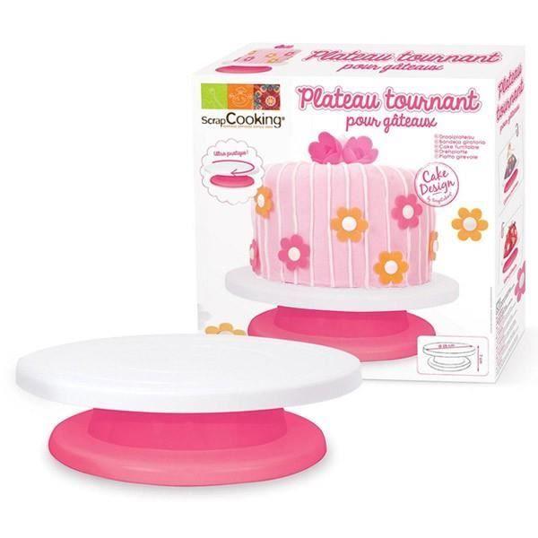 Plateau tournant - SCRAPCOOKING - Ø 28 cm - Plastique blanc - Non compatible lave-vaisselle - Rond