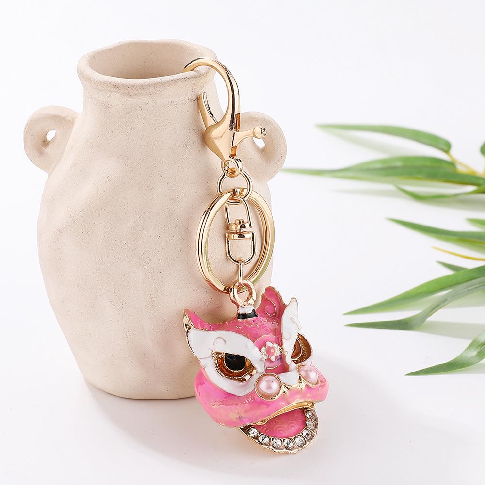 Lion Dance Rhinestone Lion Head Keychain - Chinese Style Pendant