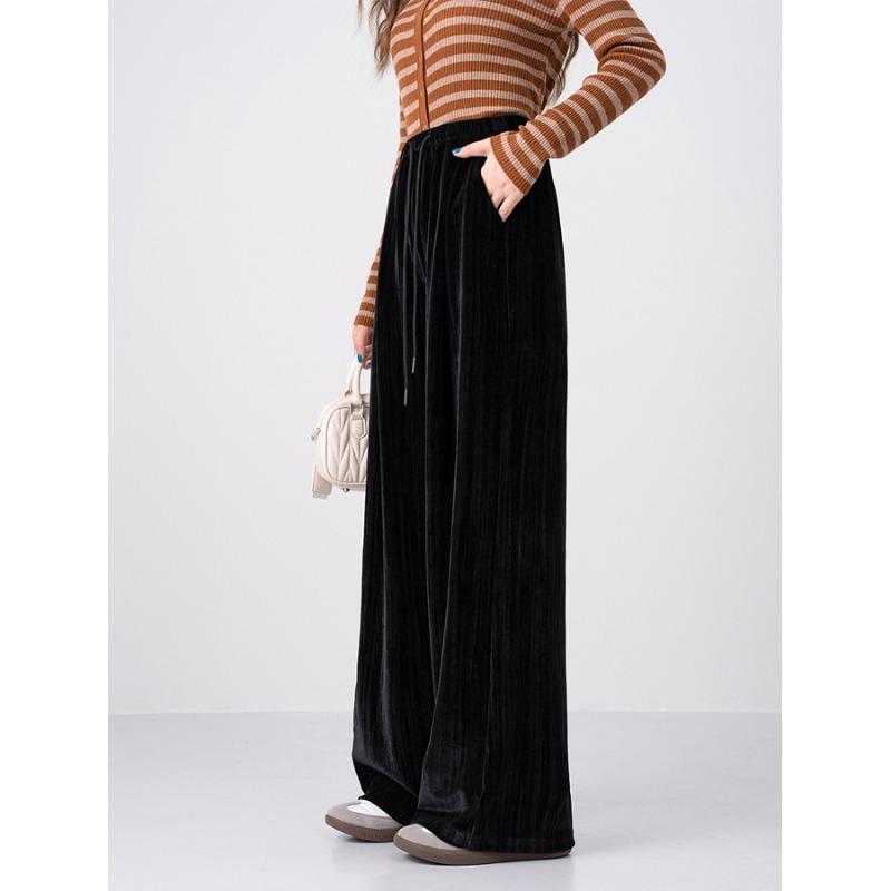Autumn and Winter New Quality Golden Velvet Retro Tie-dye Striped Wide-leg Pants Children's Casual Loose Drape Straight Trousers