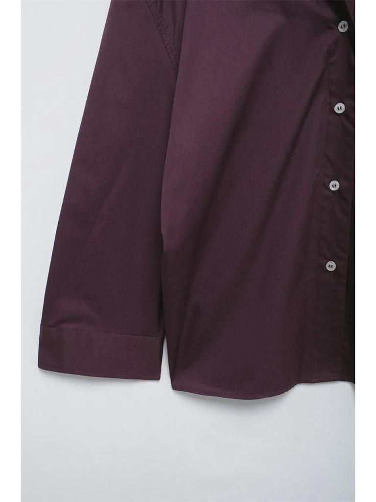 Women's 2024 Autumn Retro Loose Long Sleeve Solid Color Casual Shirt - European & American Style