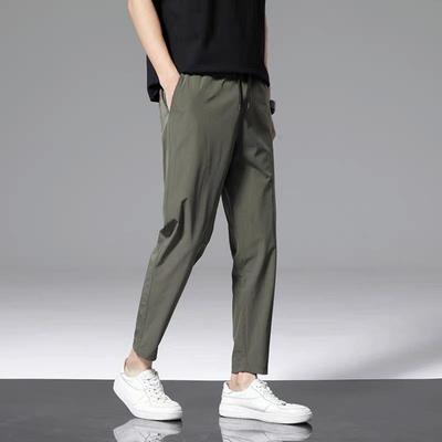 Men's Summer Thin Ice Silk 9 Points Casual Pants Men's Loose-fit Straight-leg Sports Pants 2022 New Style One-piece Delivery