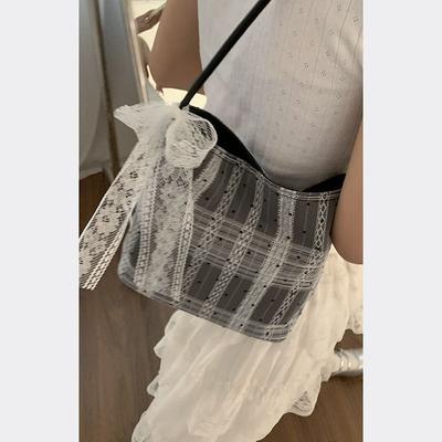 Summer Small Bucket Bag for Women New High-end and Versatile Shoulder Bag Fashionable Plaid Shoulder Bag Tote Bag