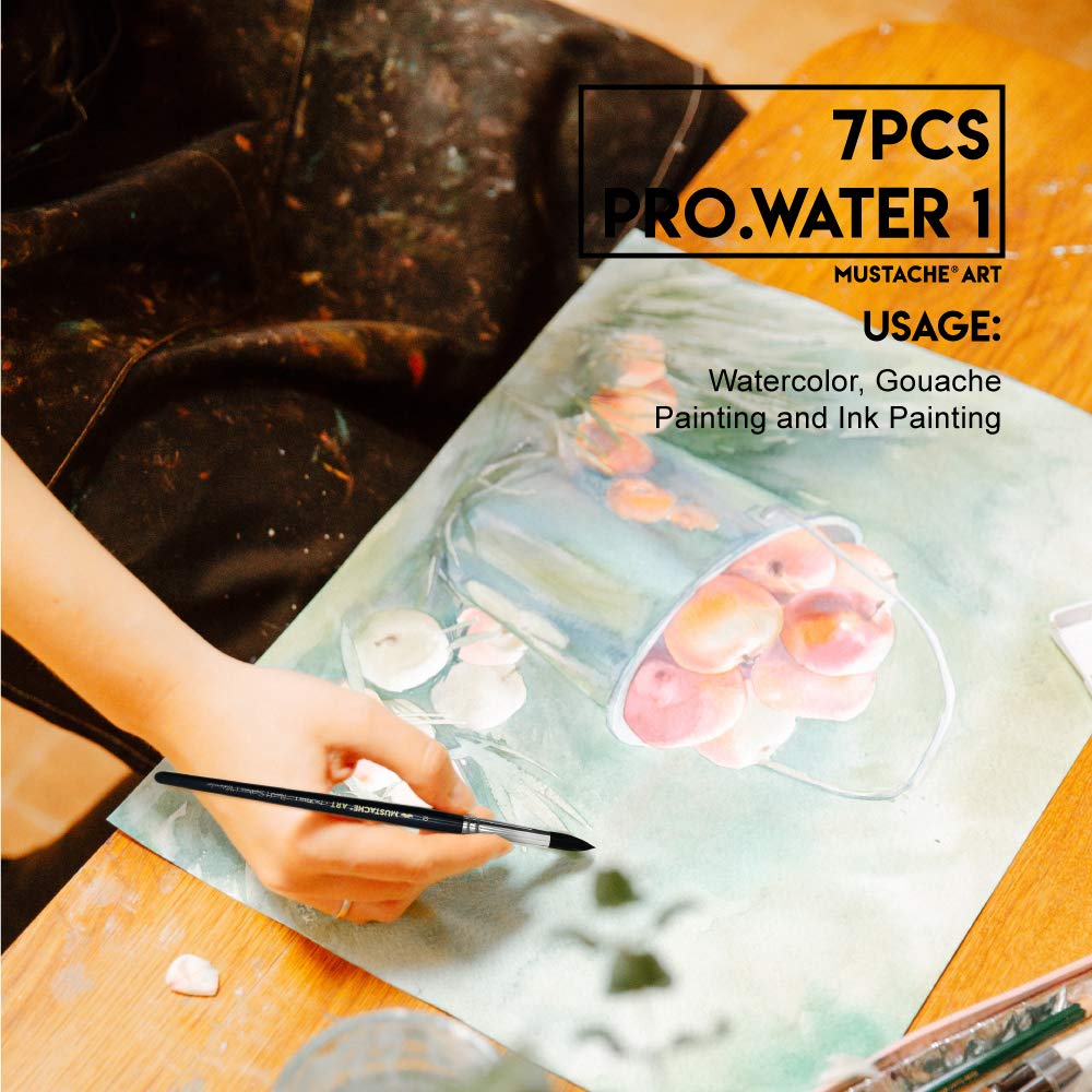 7-Piece Watercolor Artist Brush Set - Synthetic Squirrel Hair Art Paint Brushes for Watercolor, Acrylic, and Gouache Painting