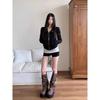 Petite Women's Black Hooded Cardigan - American Lazy Style, Slim Fit, Long Sleeve, Autumn Jacket