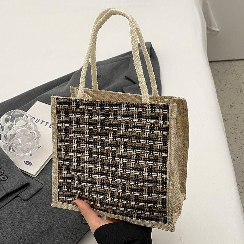 Stilvolle und trendige Leinen-Lunch-Tasche für Damen mit Kirschanhänger und Reißverschluss