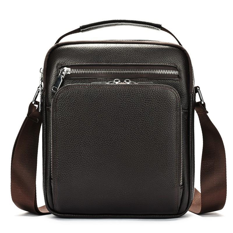 High End Men's Crossbody Bag Made Of Genuine Leather Large Capacity Vertical Style Commuting Head Cover Layer Cowhide Simple Single Shoulder Trendy