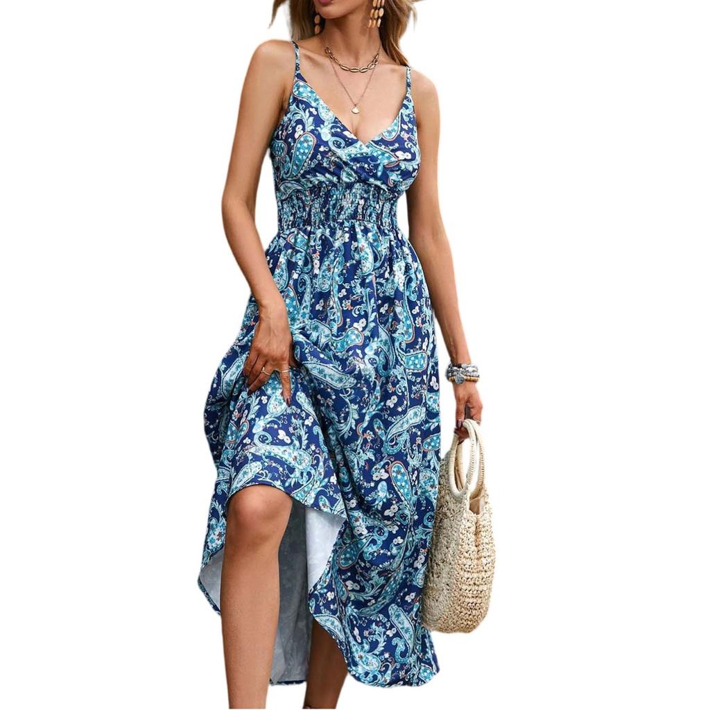 Women's Dresses Casual Elegant Floral Printed Strapless Stretch Belt V-Neck Dresses