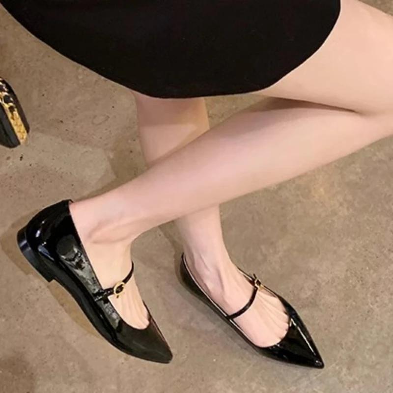 Fashion 2024 Women's Shoe on Sale Fashion Autumn One-word Buckle Women's Flats Pointed Toe Solid Shallow Mouth Commuting Flat Shoes