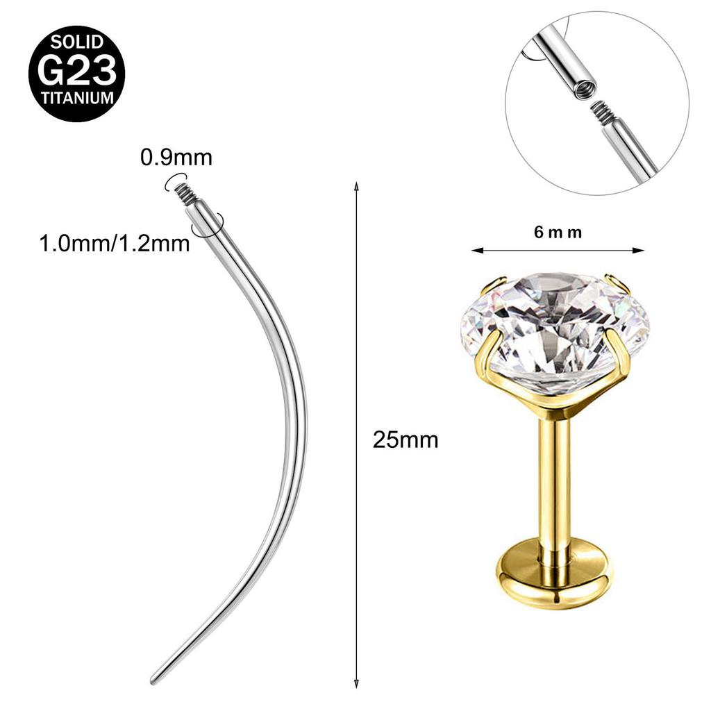 ZS 2 ks/lot 16G/18G Křišťálový piercing do rtu Labret G23 Titanové náušnice do rtu Chrupavková náušnice Vodicí jehla Daith Helix Piercing