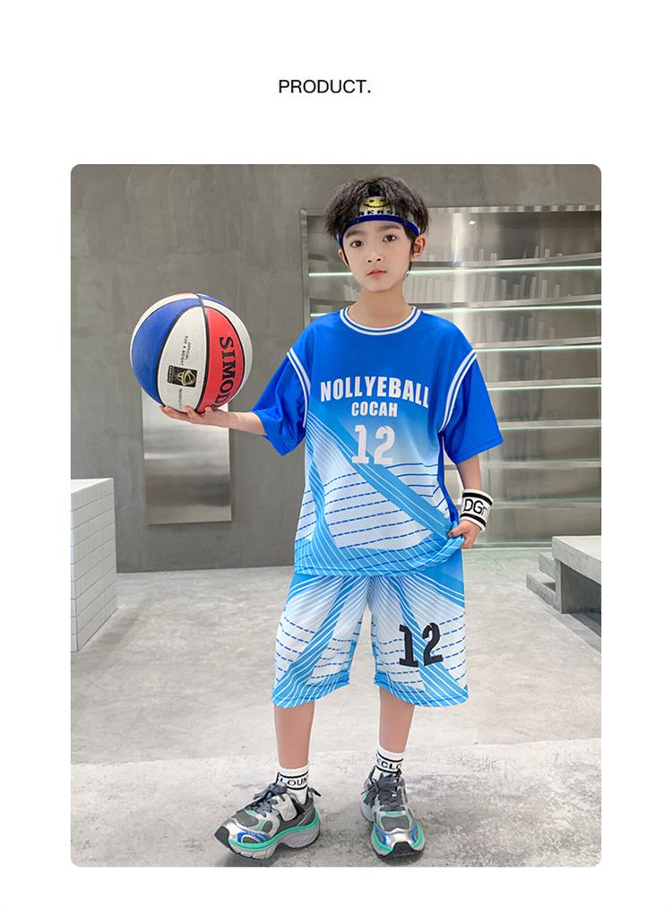Boys' summer basketball suit set new 2026 medium and large children's summer short sleeved quick drying sports football suit