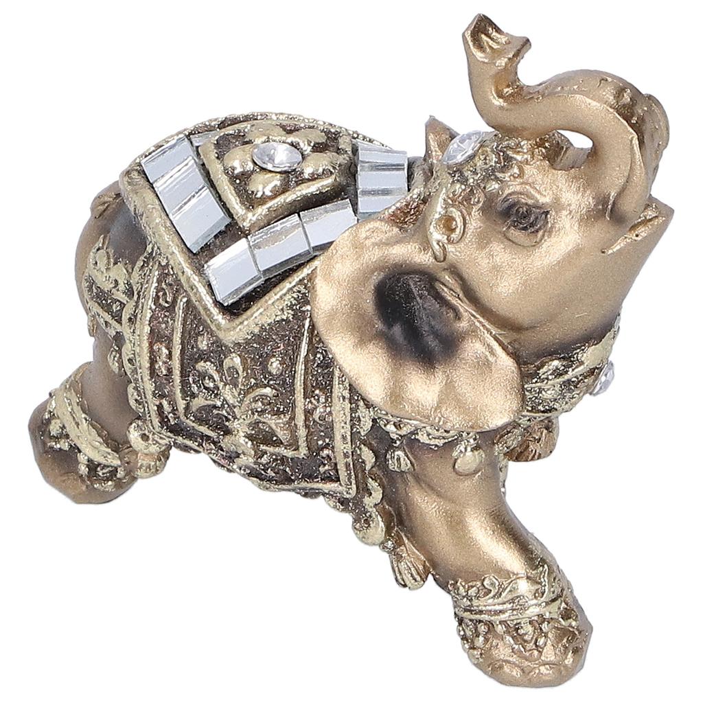 Elephant Statue Figurine Feng Shui Resin Animal Ornament Art Crafts Desktop DecorationGold S