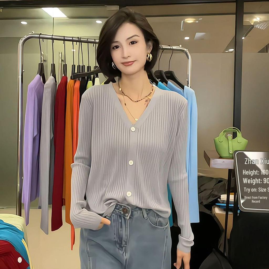 Women's Ice Silk Knit Cardigan - Short Style for Spring & Summer