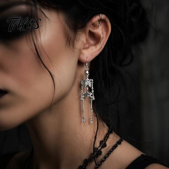 Cool Grunge Jewelry 1 Pair Halloween Earrings, Spooky Gothic Skeleton Dangle Earrings Drop Punk Skull Articulated for Women Party Accessories