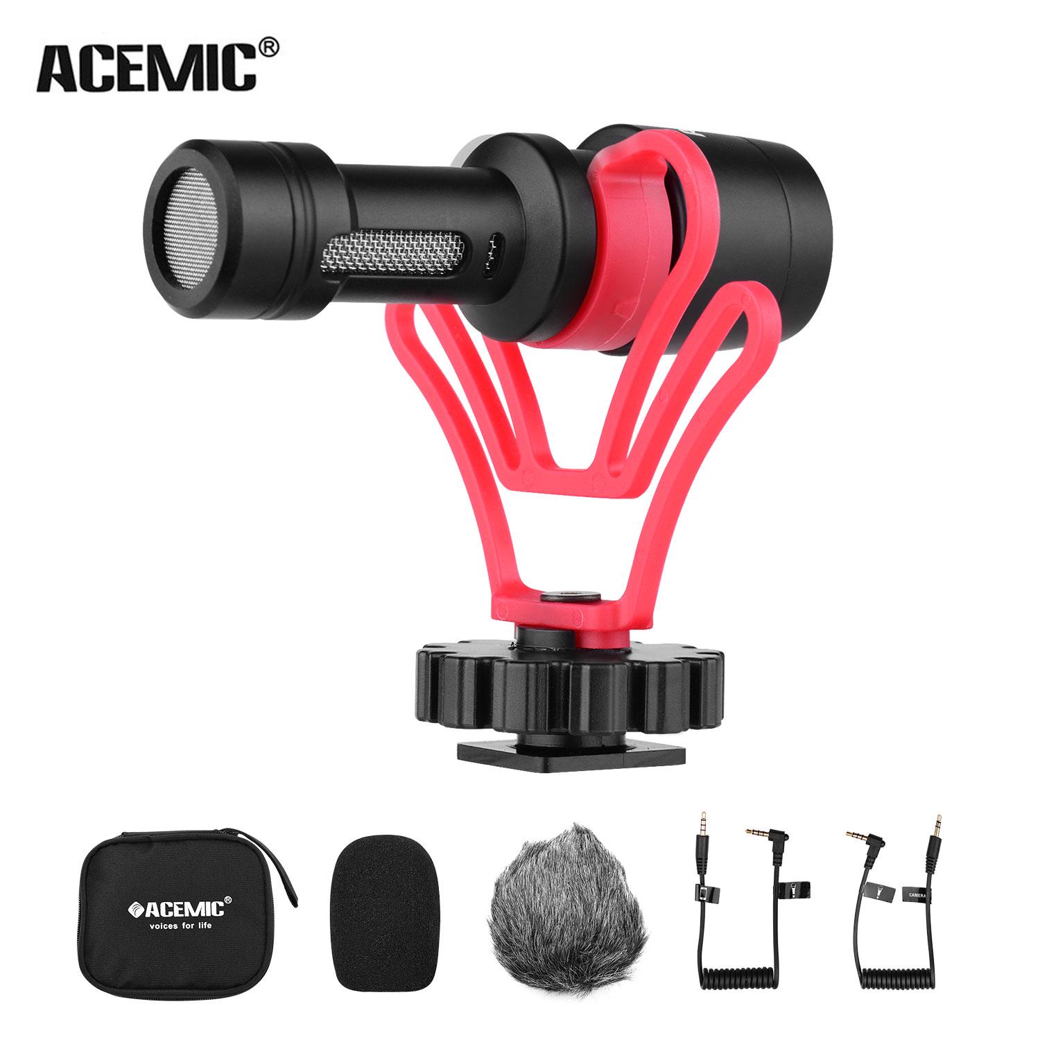 

Видеомикрофон ACEMIC с гиперкардиоидным конденсатором, мониторинг наушников с кабелями TRS TRRS 3,5 мм чёрный