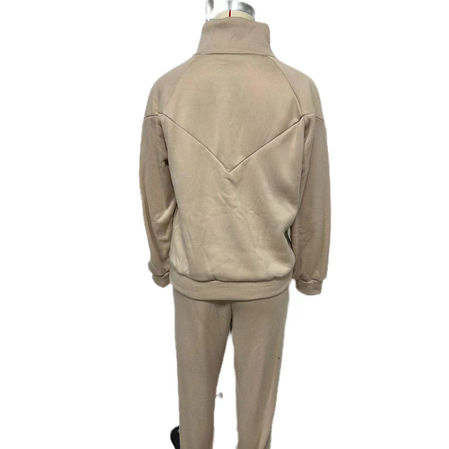 Женский однотонный длинный рукав воротник-стойка толстовка костюм осень зима свободный — фото 11