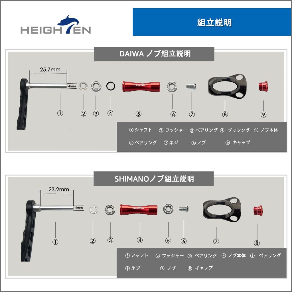 HEIGHTEN 22mm Reel Handle Knob, 8.8g, for Shimano and Daiwa Type A and Type S Aurora Series (Black & Gunmetal) (845)